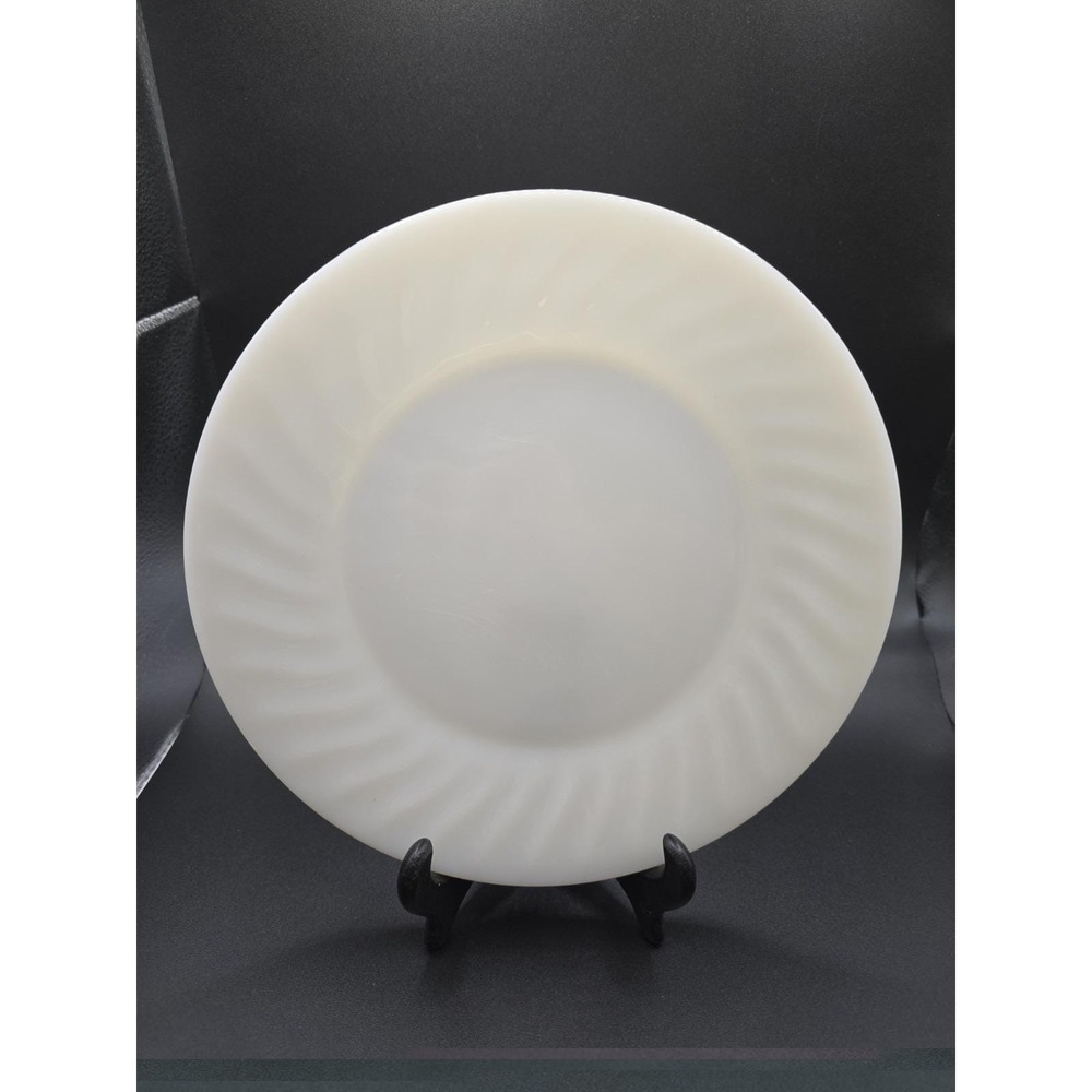 Vintage Fire King Oven Ware Swirl  9" White Milk Glass Dinner Plate 1950's